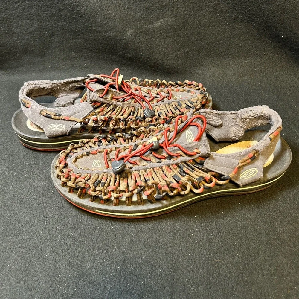 Keen Uneek Sandals Men 12 Brown Red Multi Corded Lace Up 1014620